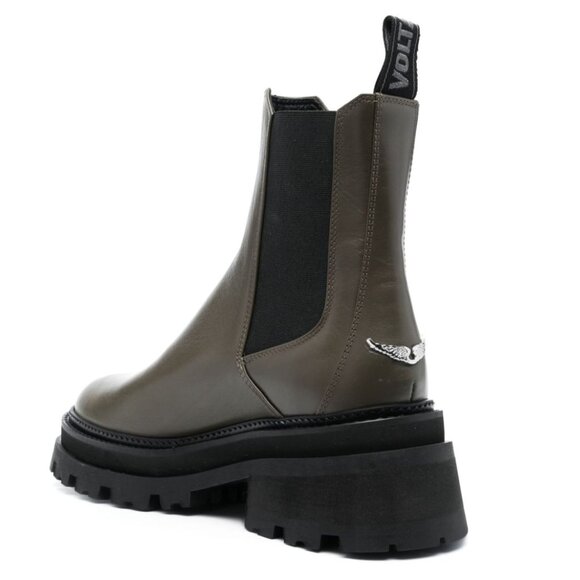 ZADIG & VOLTAIRE Womens Size 41 Khaki Olive Green Leather Pull On Chelsea Boots - Picture 3 of 3